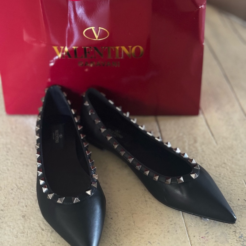 Valentino Black Flats with Silver Studs